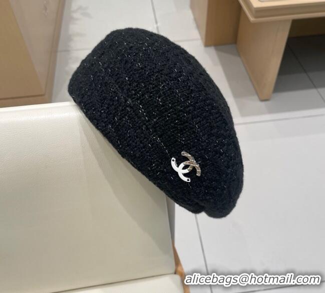 Spot Bulk Chanel CC Knit Beret Hat 0724 Black 2025