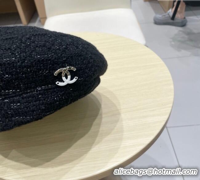 Spot Bulk Chanel CC Knit Beret Hat 0724 Black 2025