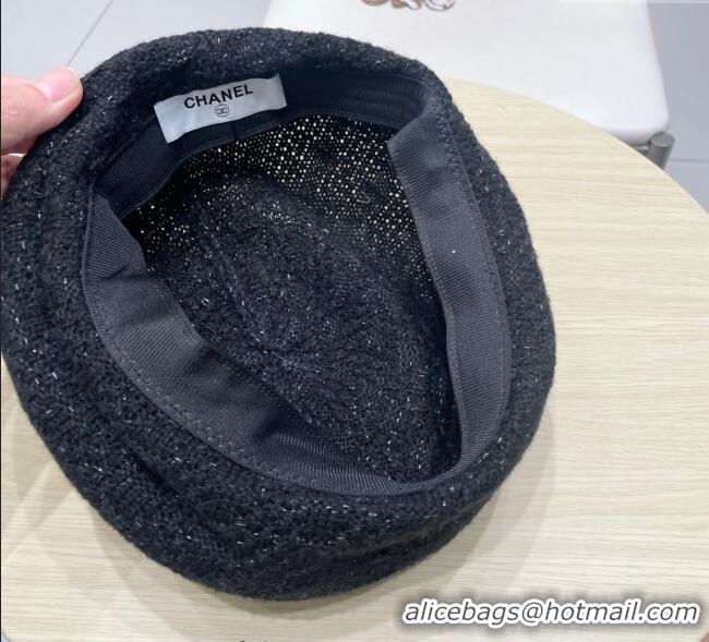 Spot Bulk Chanel CC Knit Beret Hat 0724 Black 2025
