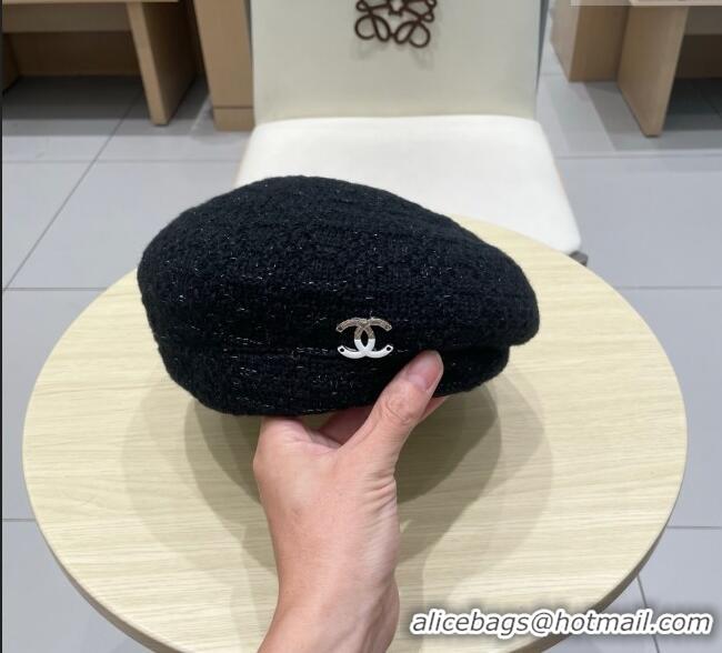 Spot Bulk Chanel CC Knit Beret Hat 0724 Black 2025