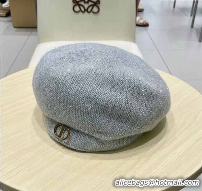 Luxury Cheap Dior CD Knit Beret Hat 0724 Grey 2025