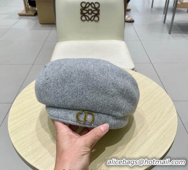 Luxury Cheap Dior CD Knit Beret Hat 0724 Grey 2025