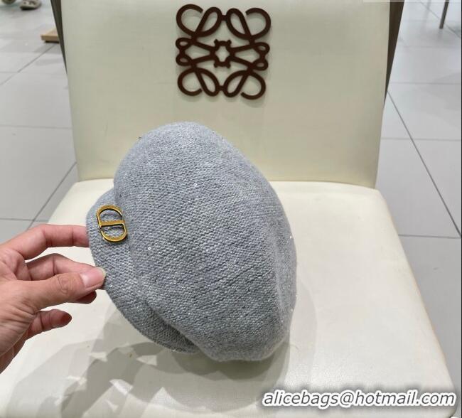 Luxury Cheap Dior CD Knit Beret Hat 0724 Grey 2025