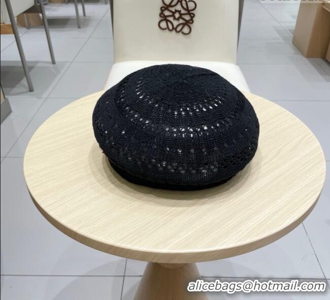 Promotional Miu Miu Strass Logo Knit Beret Hat 0724 Black 2025