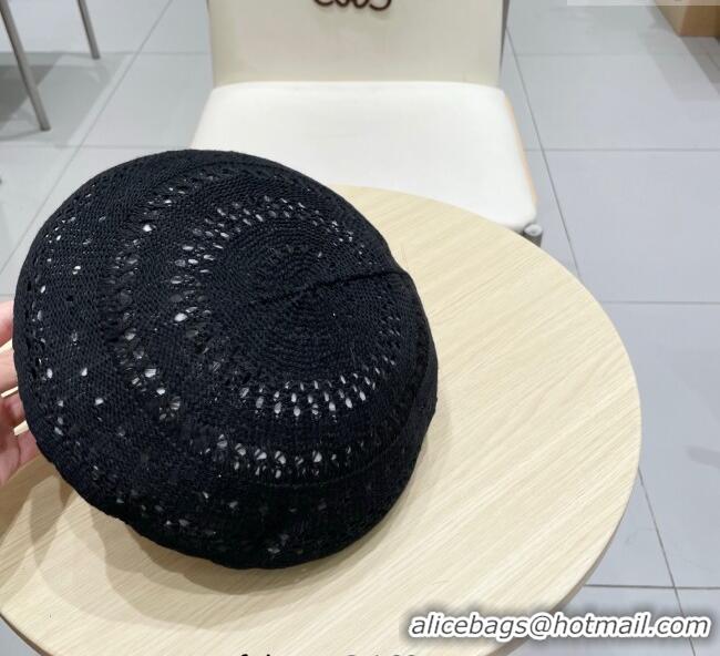 Promotional Miu Miu Strass Logo Knit Beret Hat 0724 Black 2025