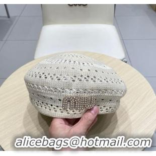 Good Looking Miu Miu Strass Logo Knit Beret Hat 0724 Light Grey 2025
