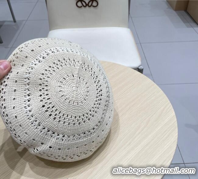 Good Looking Miu Miu Strass Logo Knit Beret Hat 0724 Light Grey 2025