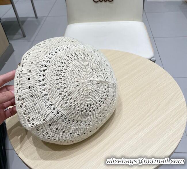 Good Looking Miu Miu Strass Logo Knit Beret Hat 0724 Light Grey 2025
