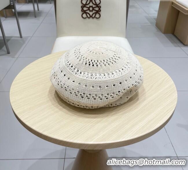 Good Looking Miu Miu Strass Logo Knit Beret Hat 0724 Light Grey 2025