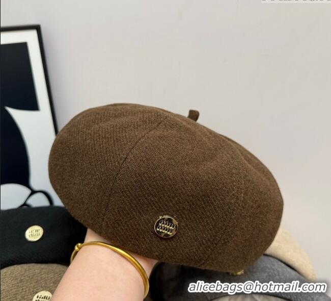 Cheapest Miu Miu Patch Beret Hat 0724 Brown 2025