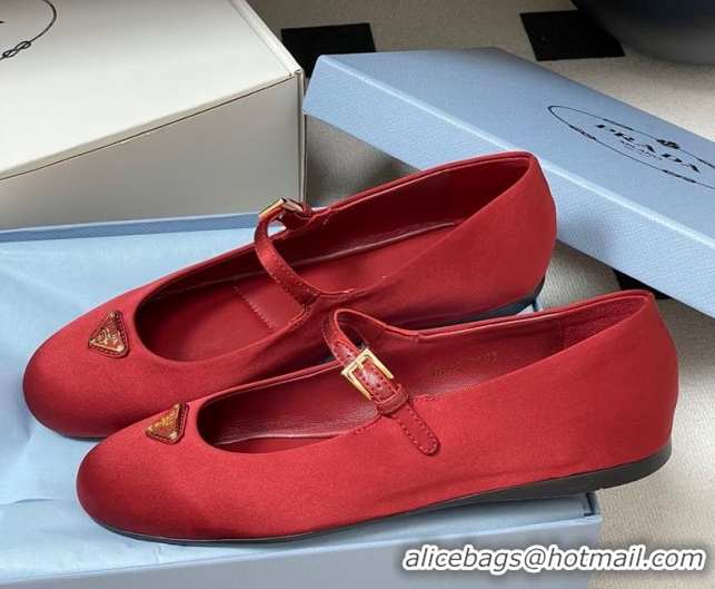 Popular Style Prada Satin ballerinas flat Red 2025 1F793N