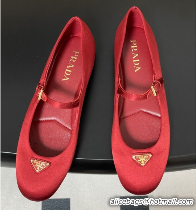 Popular Style Prada Satin ballerinas flat Red 2025 1F793N
