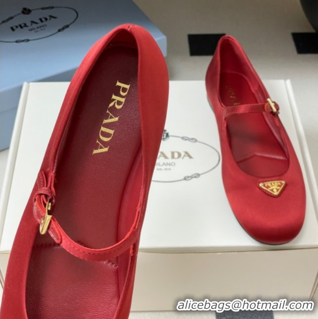 Popular Style Prada Satin ballerinas flat Red 2025 1F793N