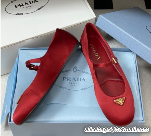 Popular Style Prada Satin ballerinas flat Red 2025 1F793N
