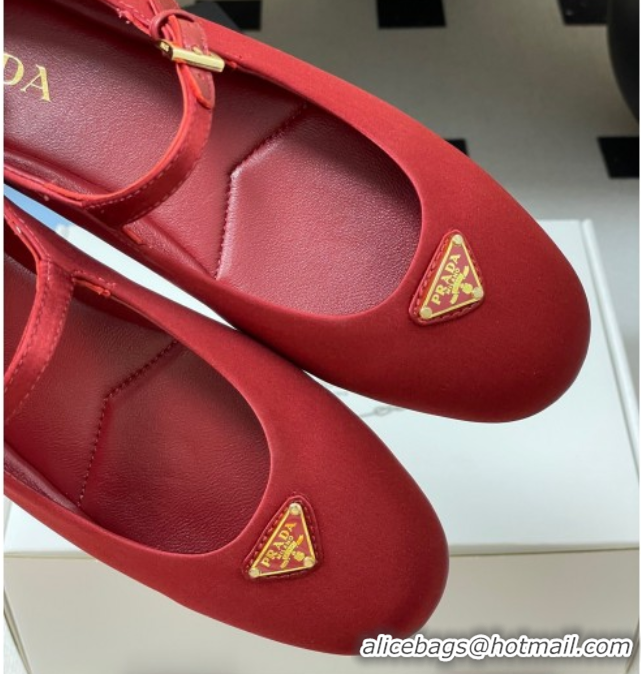 Popular Style Prada Satin ballerinas flat Red 2025 1F793N