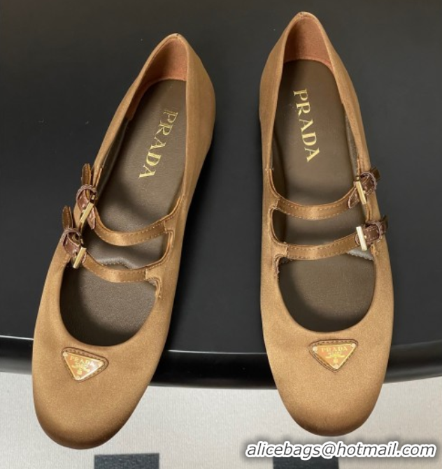 Best Product Prada Satin ballerinas flat Brown 2025 1F794N