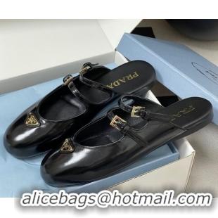 Shop Duplicate Prada Patent Leather ballerina flat mules Black 2025 1F794N