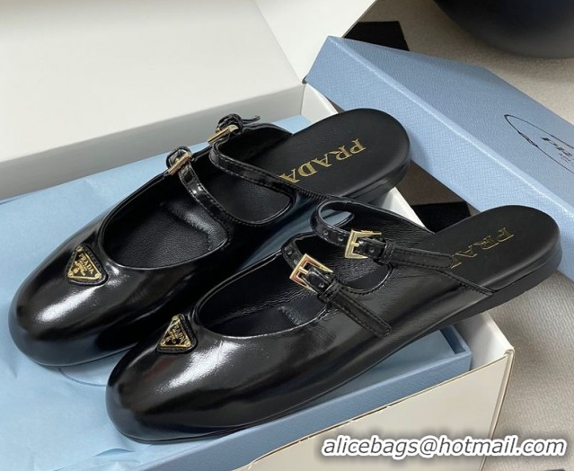 Shop Duplicate Prada Patent Leather ballerina flat mules Black 2025 1F794N