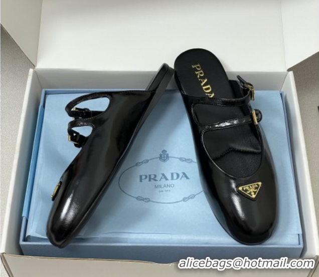 Shop Duplicate Prada Patent Leather ballerina flat mules Black 2025 1F794N