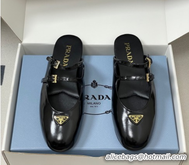 Shop Duplicate Prada Patent Leather ballerina flat mules Black 2025 1F794N