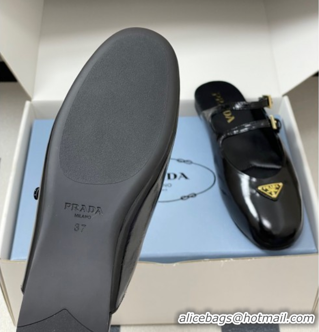 Shop Duplicate Prada Patent Leather ballerina flat mules Black 2025 1F794N