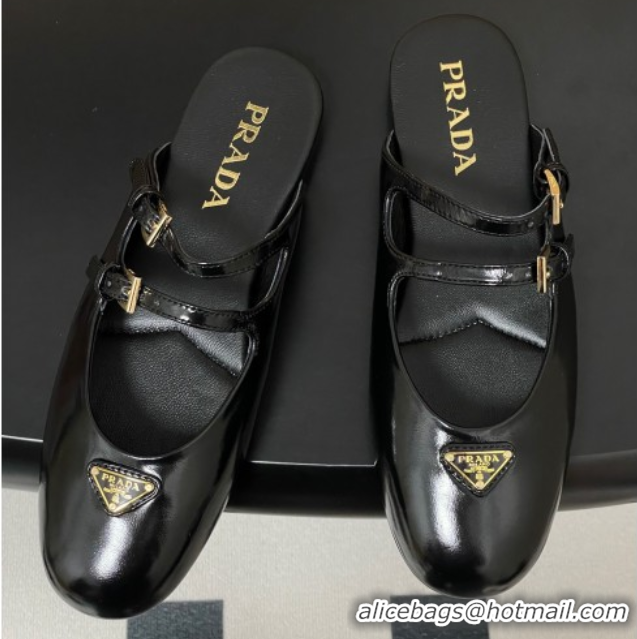 Shop Duplicate Prada Patent Leather ballerina flat mules Black 2025 1F794N