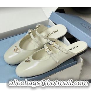 Good Quality Prada Patent Leather ballerina flat mules White 2025 1F794N