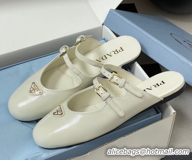 Good Quality Prada Patent Leather ballerina flat mules White 2025 1F794N