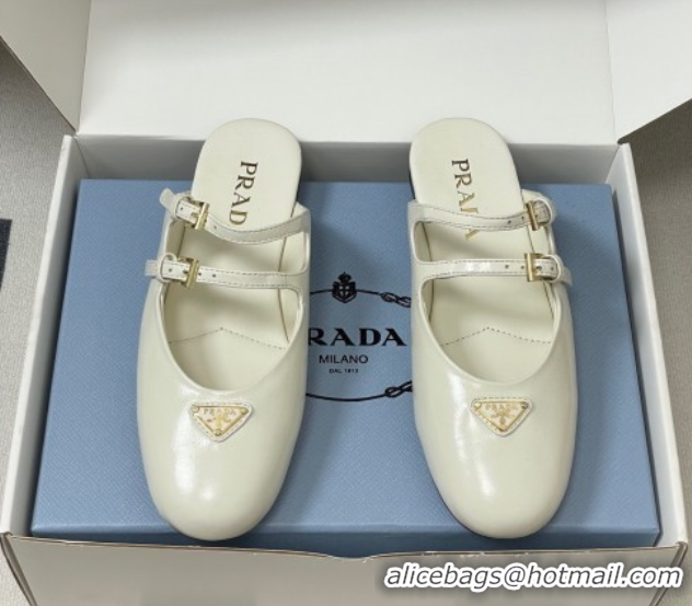 Good Quality Prada Patent Leather ballerina flat mules White 2025 1F794N
