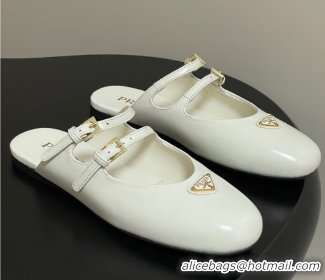 Good Quality Prada Patent Leather ballerina flat mules White 2025 1F794N