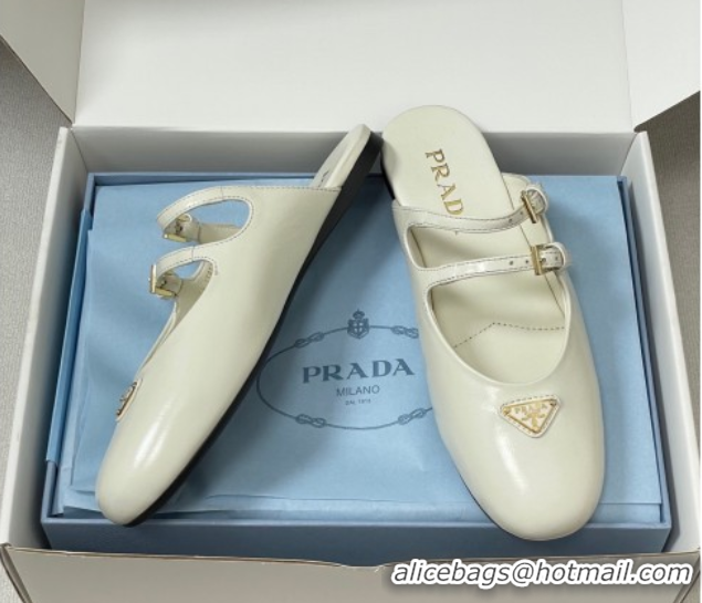 Good Quality Prada Patent Leather ballerina flat mules White 2025 1F794N
