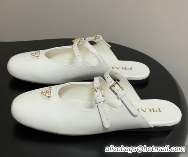 Good Quality Prada Patent Leather ballerina flat mules White 2025 1F794N