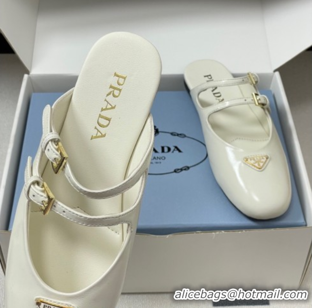 Good Quality Prada Patent Leather ballerina flat mules White 2025 1F794N
