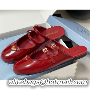 Original Cheap Prada Patent Leather ballerina flat mules Red 2025 1F794N