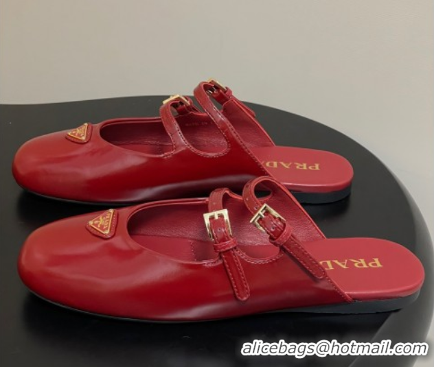 Original Cheap Prada Patent Leather ballerina flat mules Red 2025 1F794N