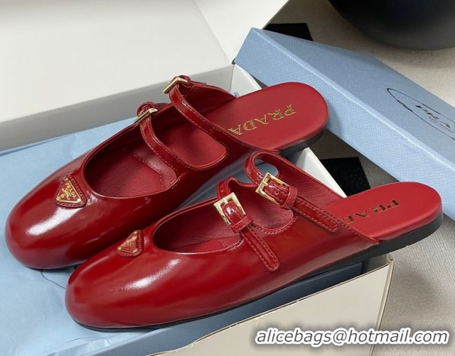 Original Cheap Prada Patent Leather ballerina flat mules Red 2025 1F794N