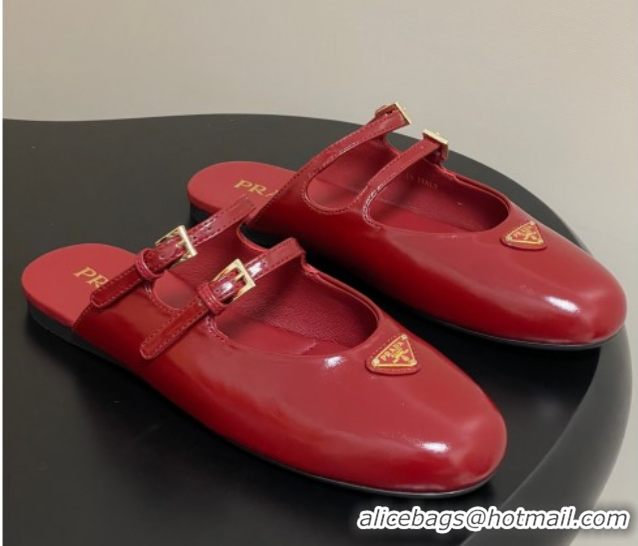 Original Cheap Prada Patent Leather ballerina flat mules Red 2025 1F794N