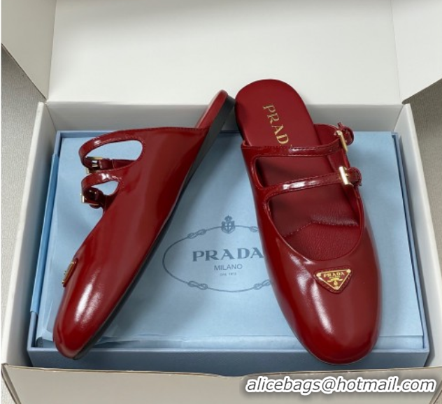 Original Cheap Prada Patent Leather ballerina flat mules Red 2025 1F794N
