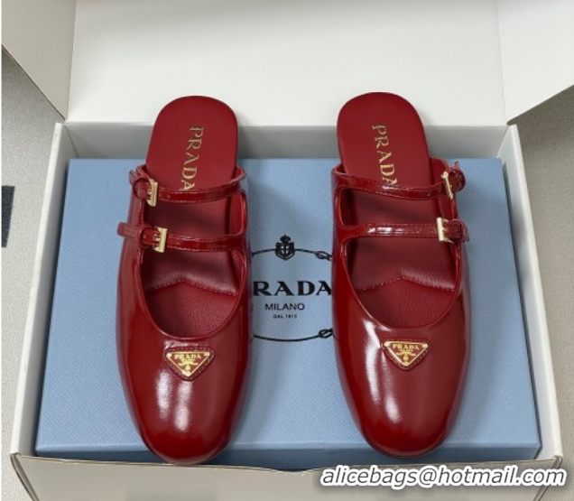 Original Cheap Prada Patent Leather ballerina flat mules Red 2025 1F794N