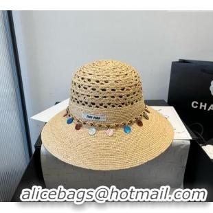 Modern Classic Miu Miu Straw Wide Brim Hat with Sequins M0724 2025