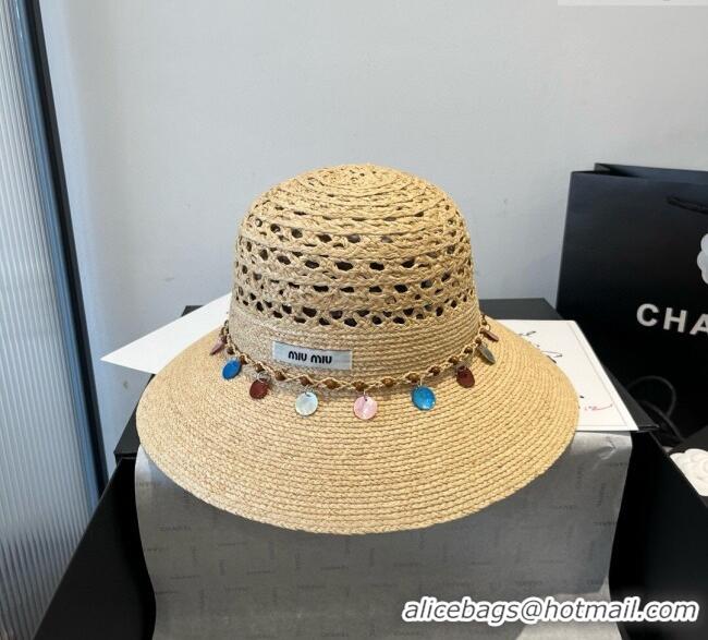 Modern Classic Miu Miu Straw Wide Brim Hat with Sequins M0724 2025