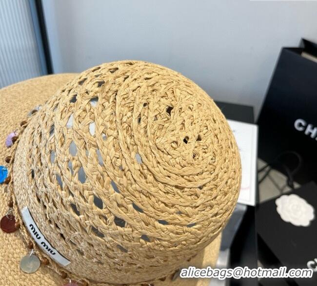 Modern Classic Miu Miu Straw Wide Brim Hat with Sequins M0724 2025
