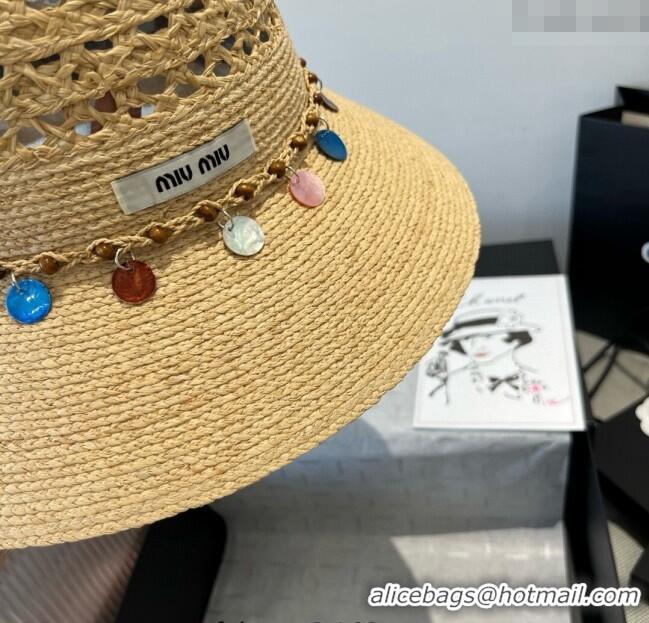 Modern Classic Miu Miu Straw Wide Brim Hat with Sequins M0724 2025