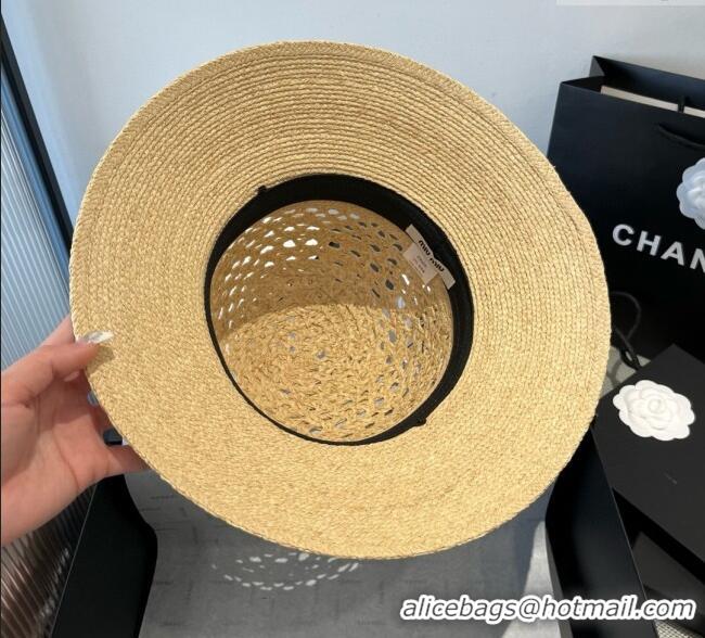Modern Classic Miu Miu Straw Wide Brim Hat with Sequins M0724 2025