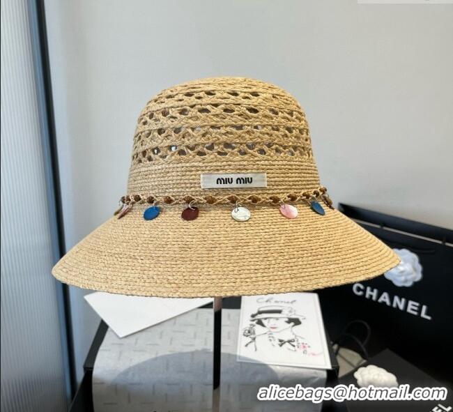 Modern Classic Miu Miu Straw Wide Brim Hat with Sequins M0724 2025