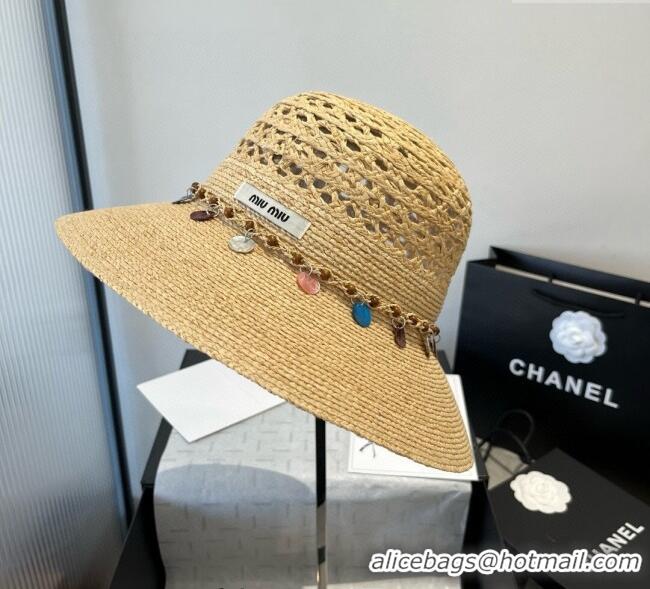 Modern Classic Miu Miu Straw Wide Brim Hat with Sequins M0724 2025