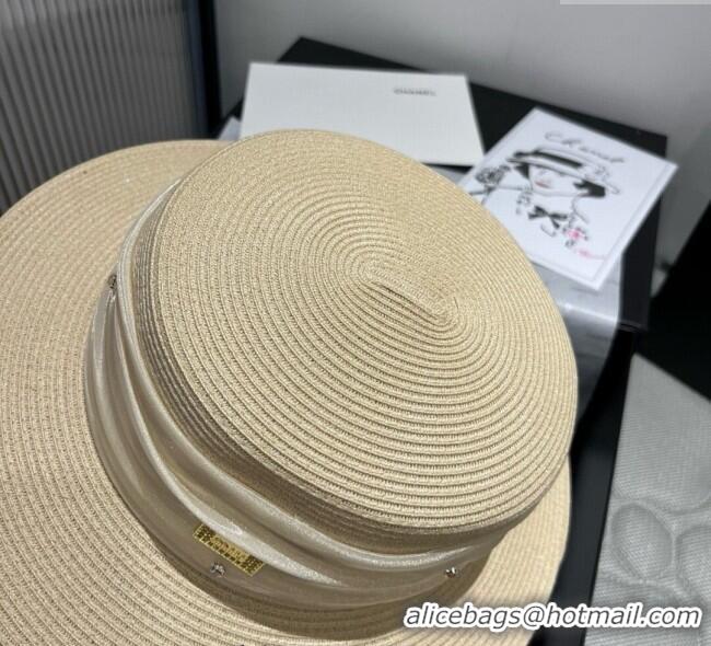 Discount Miu Miu Straw Wide Brim Hat with Shiny Band 0724 Beige 2025