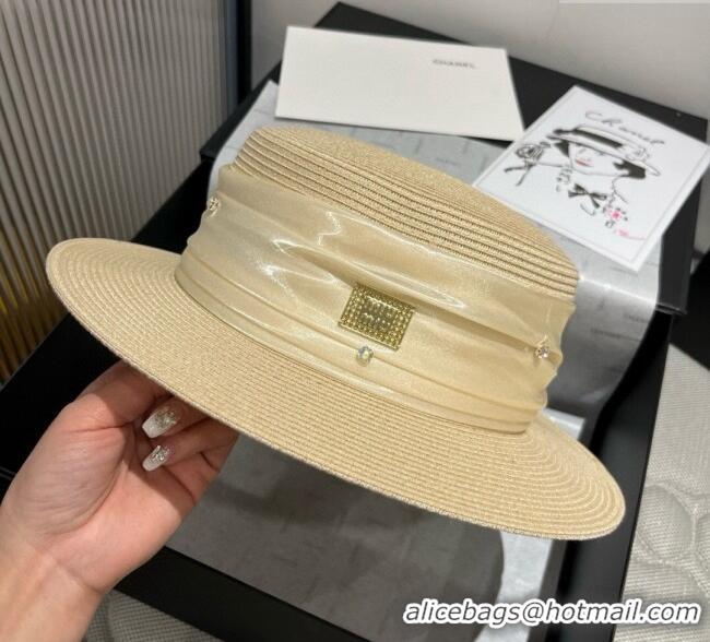 Discount Miu Miu Straw Wide Brim Hat with Shiny Band 0724 Beige 2025
