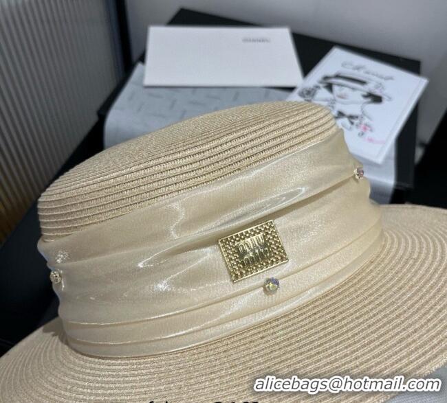 Discount Miu Miu Straw Wide Brim Hat with Shiny Band 0724 Beige 2025