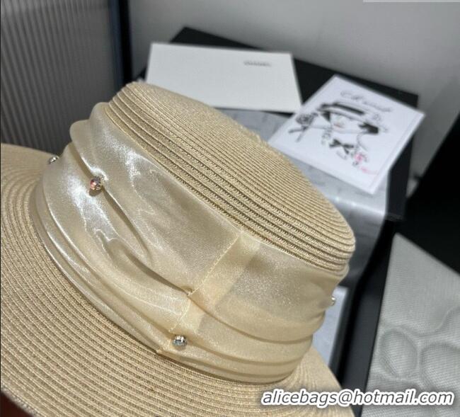 Discount Miu Miu Straw Wide Brim Hat with Shiny Band 0724 Beige 2025